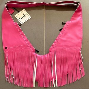 Star Pink Faux Leather Fringe Sash Bag